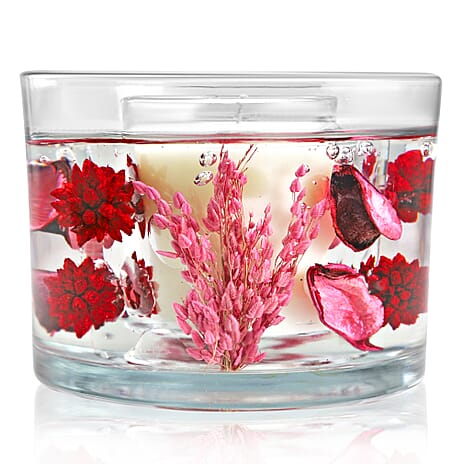 Decorative Gel Candle with Glowing Effect and Embedded Flowers (200gm) - Rose