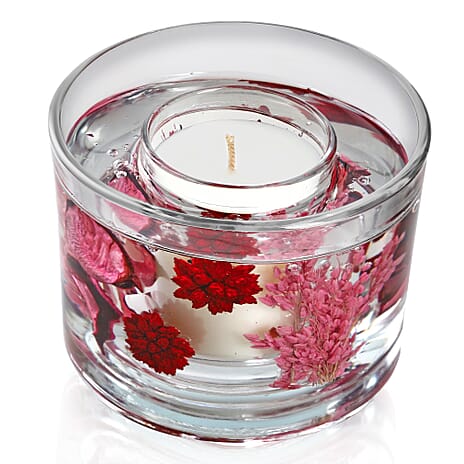 Decorative Gel Candle with Glowing Effect and Embedded Flowers (200gm) - Rose