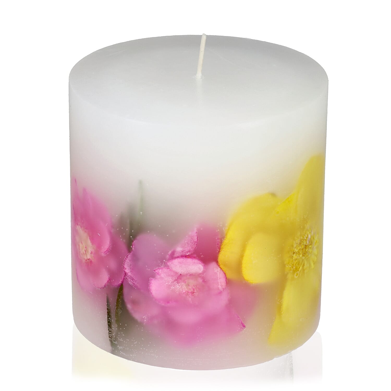 Botanical Pillar Candle with Floral Design (440 Gms) - Multi Colour - 440gms (Burn time - 60Hrs)