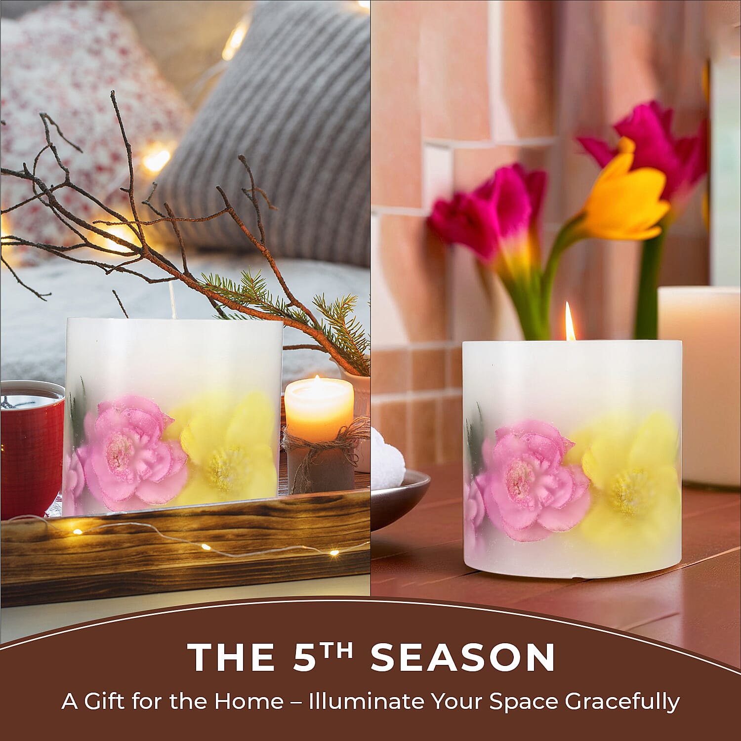 Botanical Pillar Candle with Floral Design (440 Gms) - Multi Colour - 440gms (Burn time - 60Hrs)