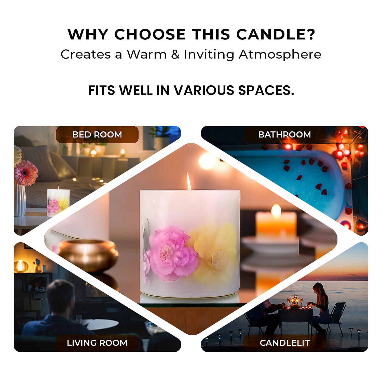 Botanical Pillar Candle with Floral Design (440 Gms) - Multi Colour - 440gms (Burn time - 60Hrs)