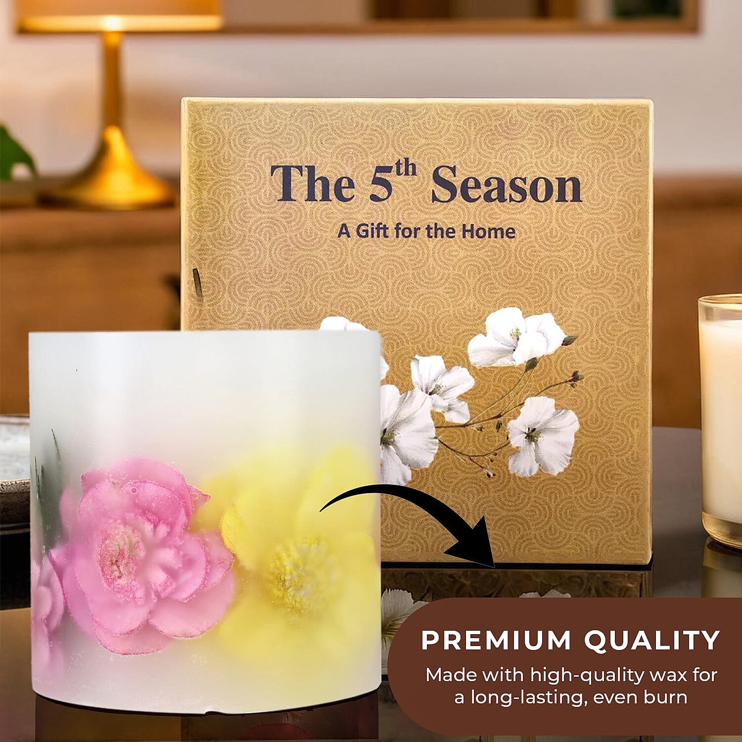 Botanical Pillar Candle with Floral Design (440 Gms) - Multi Colour - 440gms (Burn time - 60Hrs)