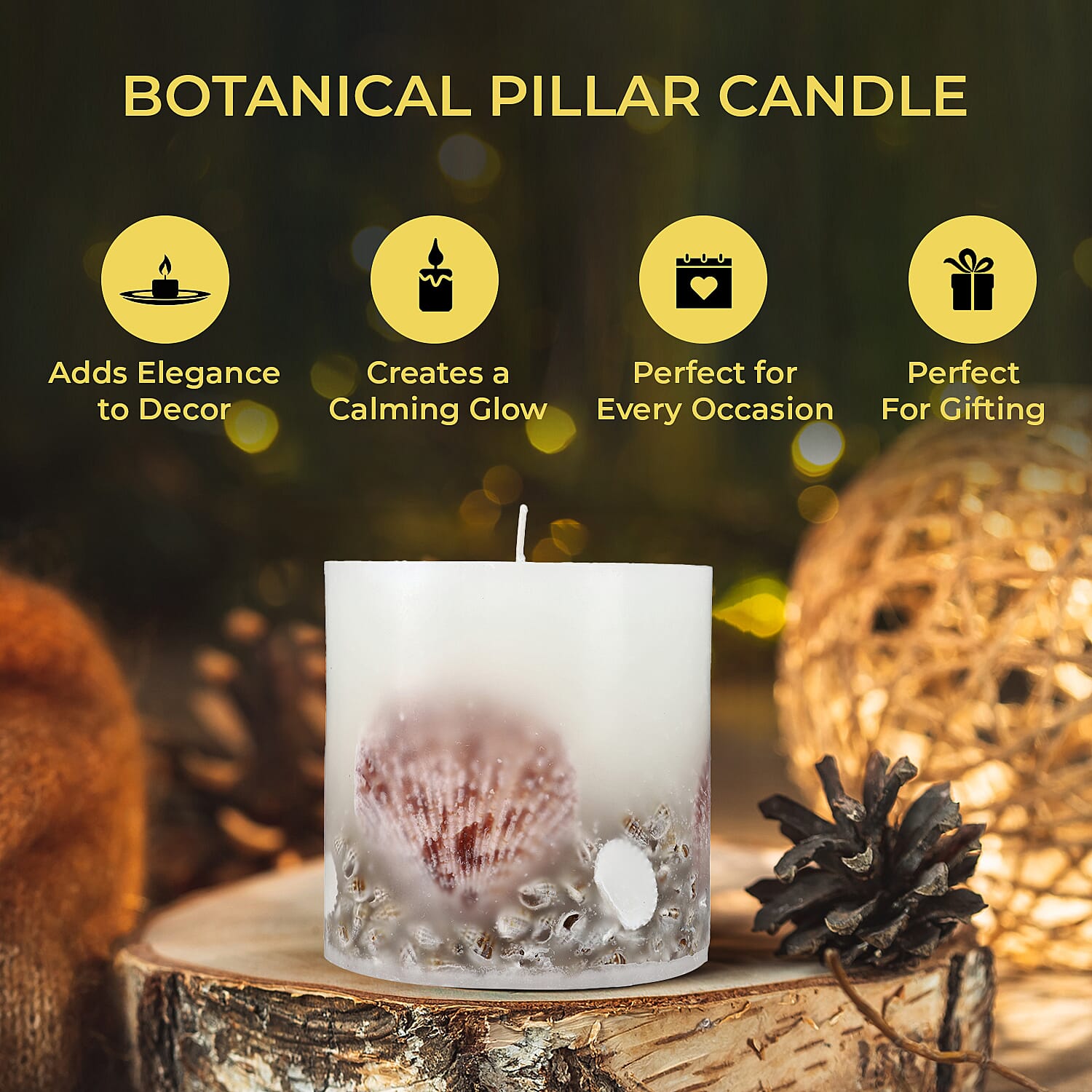 Botanical Pillar Candles with Floral Design (440 Gms) - Multi Color