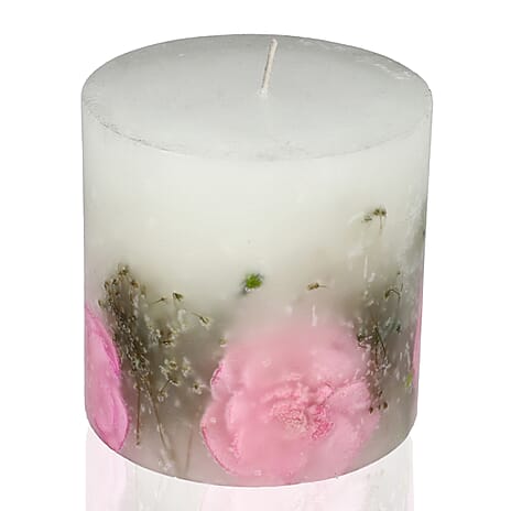 Botanical Pillar Candles with floral design (440 Gms) - Multi Color