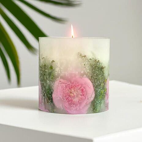 Botanical Pillar Candles with floral design (440 Gms) - Multi Color