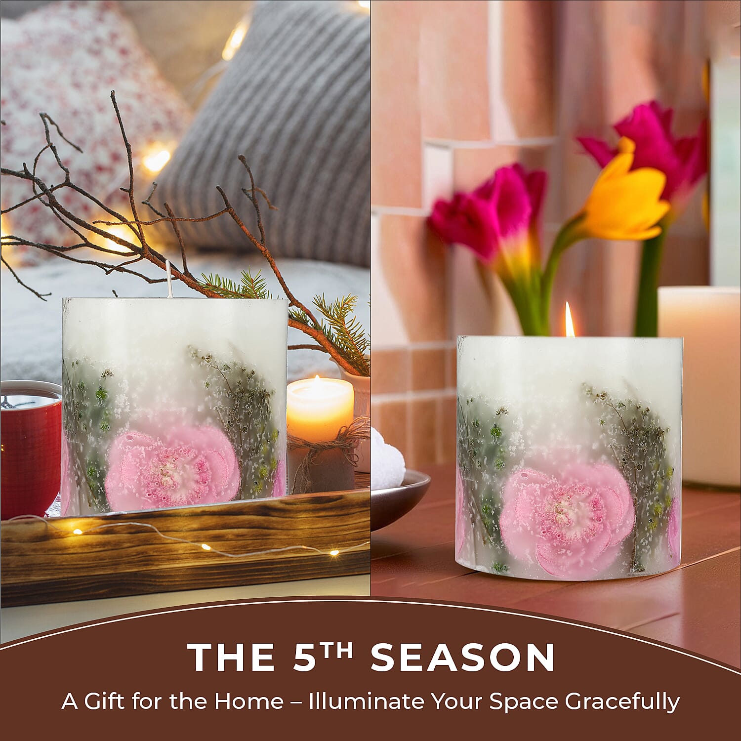 Botanical Pillar Candles with floral design (440 Gms) - Multi Color
