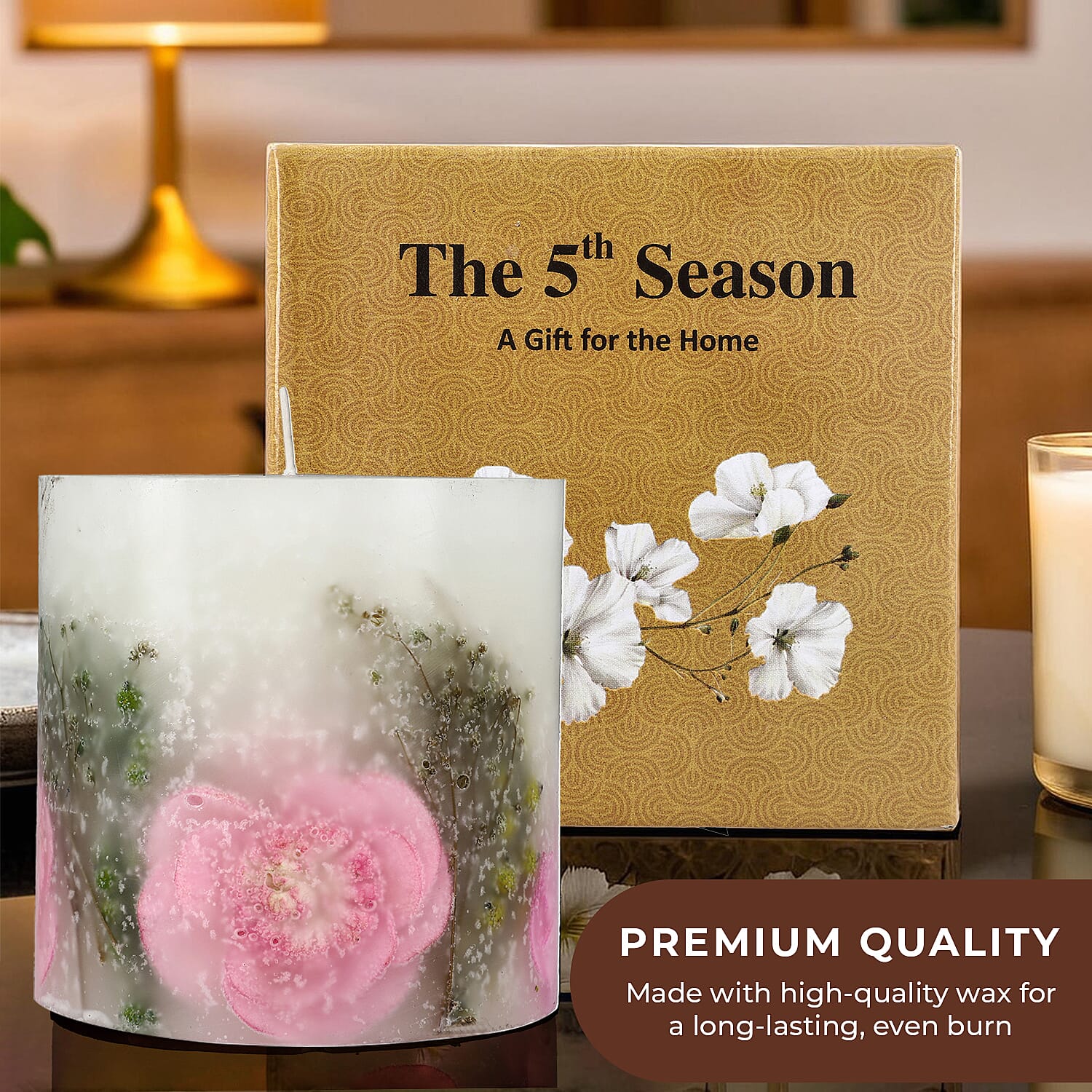 Botanical Pillar Candles with floral design (440 Gms) - Multi Color