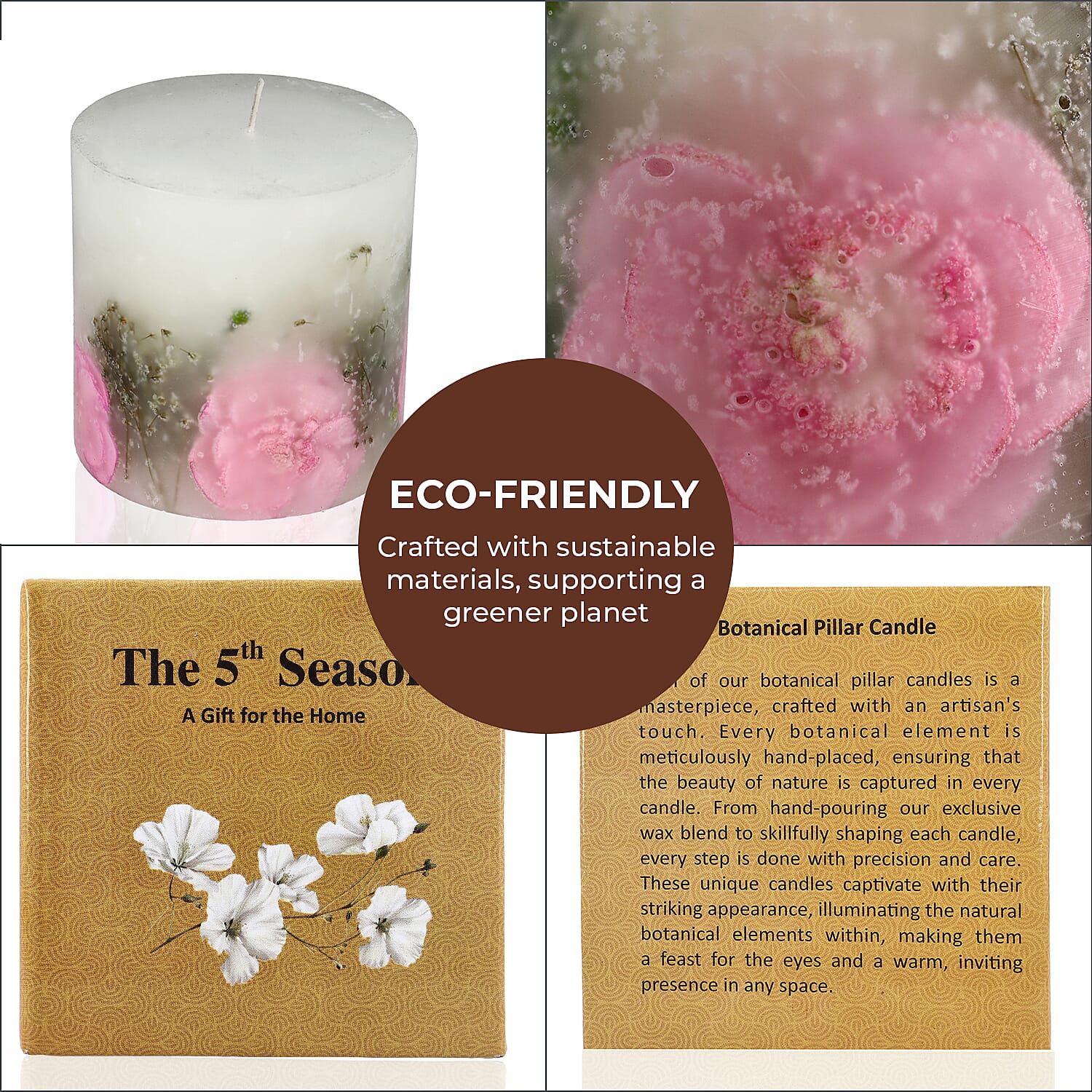 Botanical Pillar Candles with floral design (440 Gms) - Multi Color