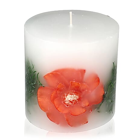 Botanical Pillar Candles with floral design (440 Gms) - Multi Color