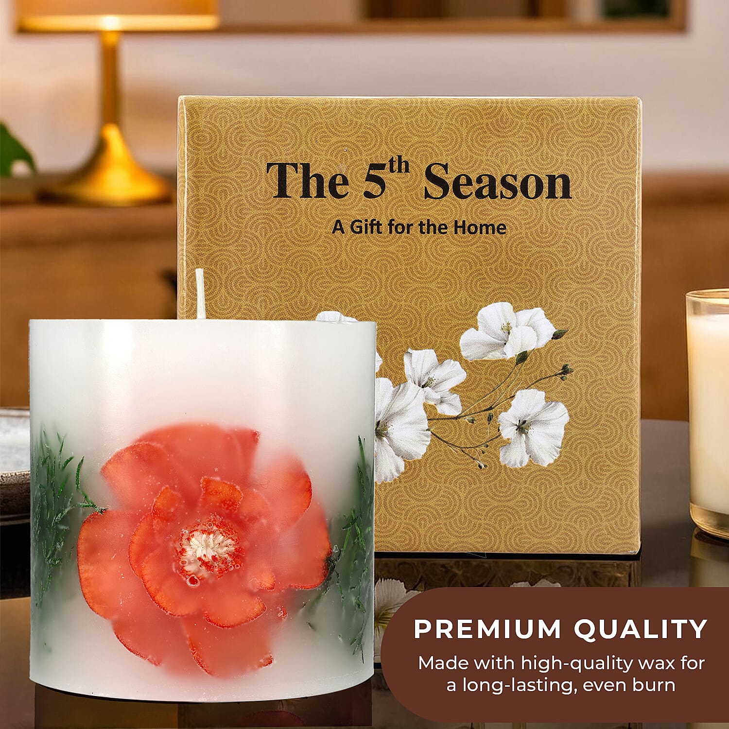 Botanical Pillar Candles with floral design (440 Gms) - Multi Color