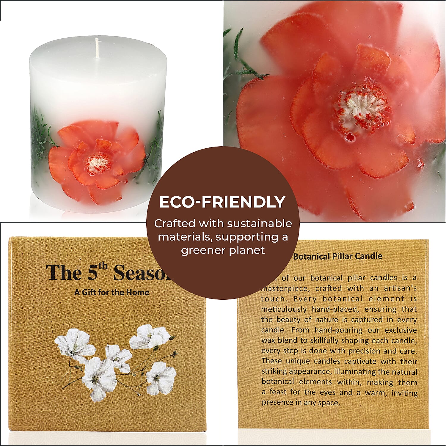 Botanical Pillar Candles with floral design (440 Gms) - Multi Color