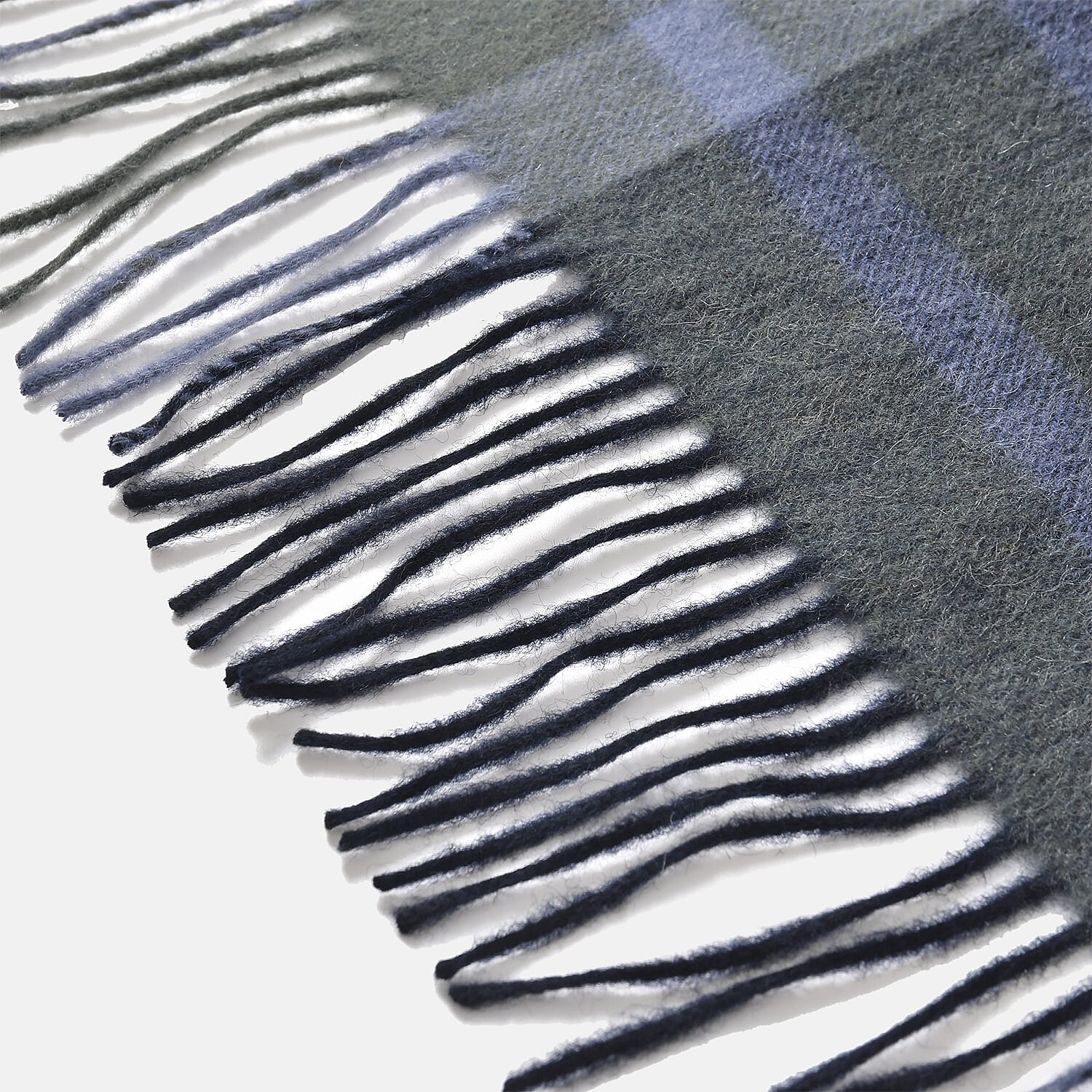 100% Wool Plaid Pattern Tassel Scarf (Size 160x30 cm)- Blue