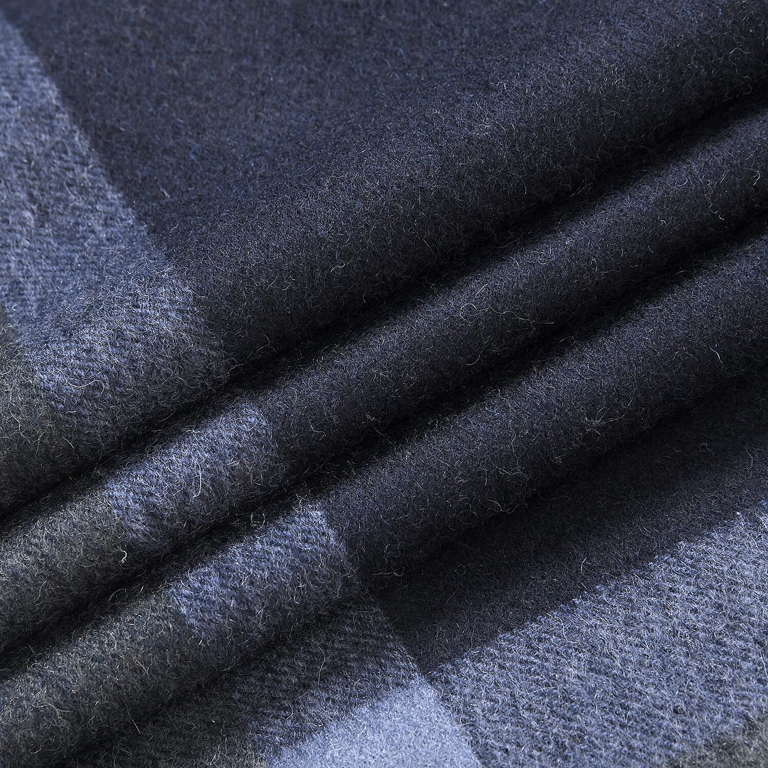 100% Wool Plaid Pattern Tassel Scarf (Size 160x30 cm)- Blue