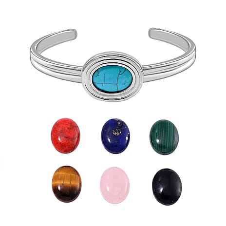 One Time Closeout Deal - Set Of 7 Stones - Interchangeable Multi Gemstone Cuff Bangle (Size - 7) 59.50 Ct.