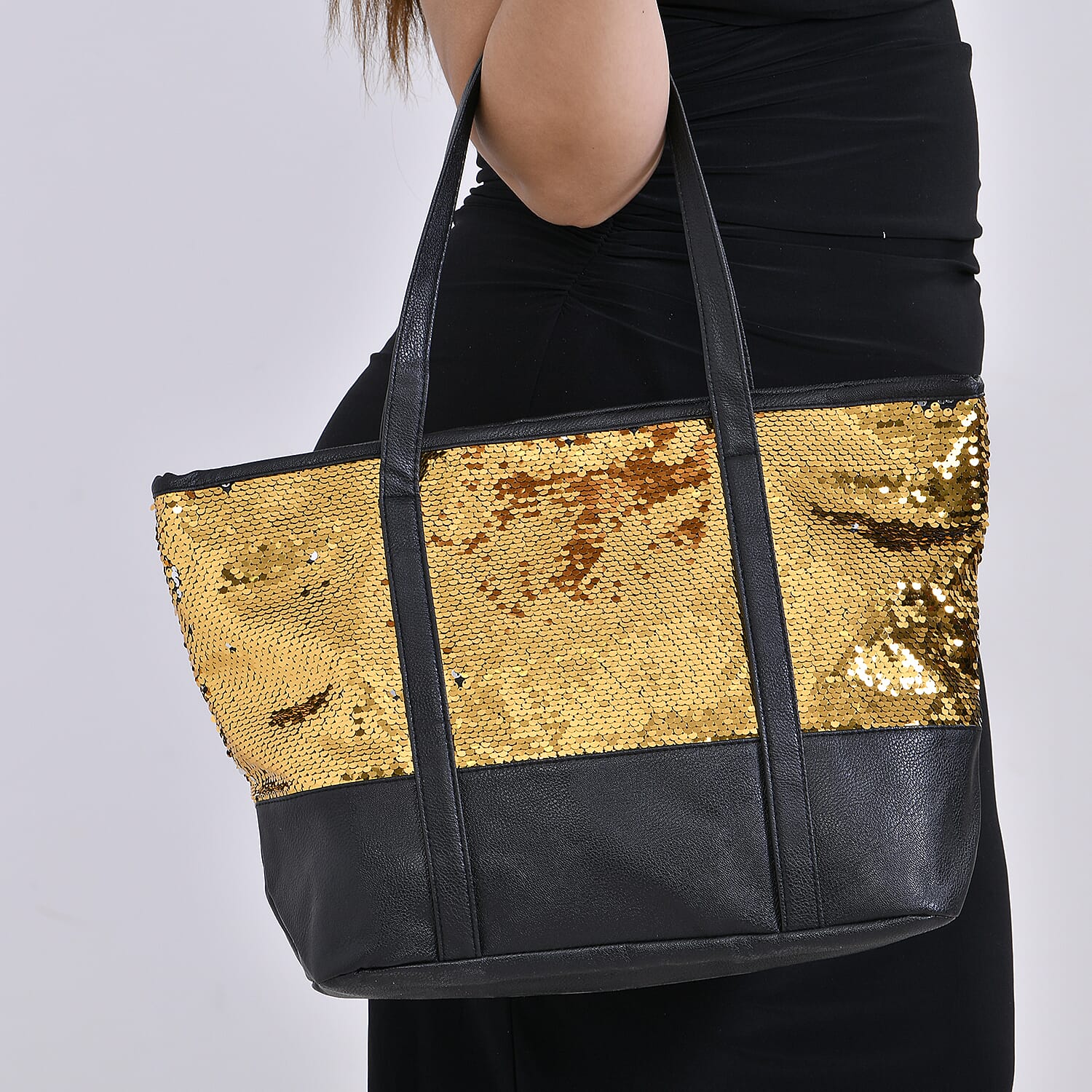 Sequin Tote Bag (Size 45x14x29 cm) - Gold