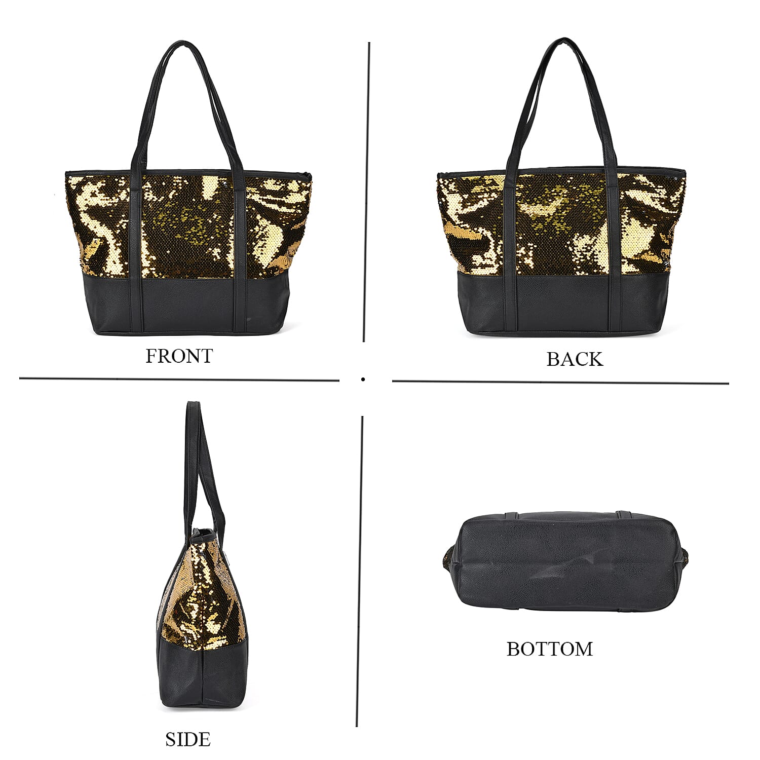 Sequin Tote Bag (Size 45x14x29 cm) - Gold