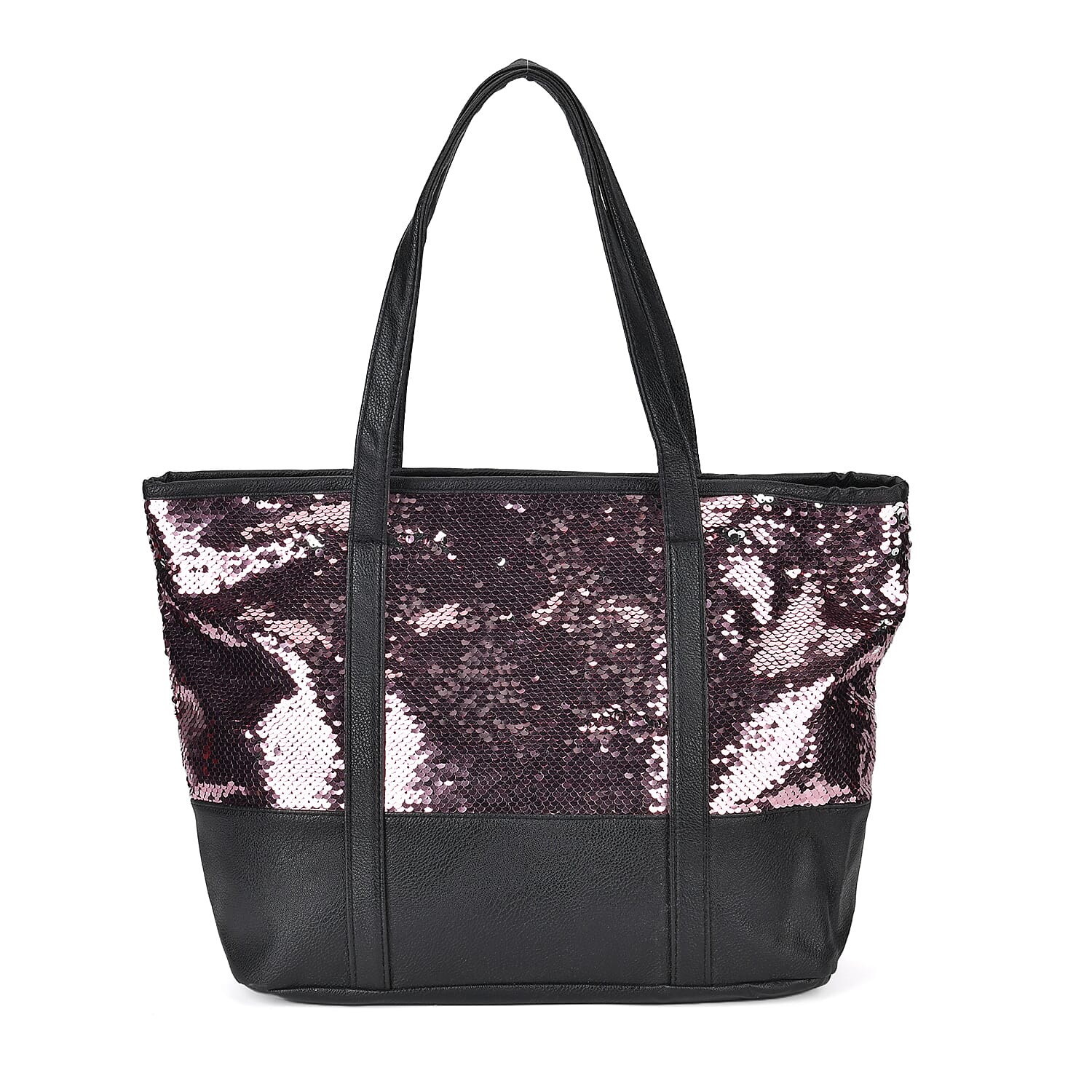 Leatherette Sequin Tote Bag Pink Silver