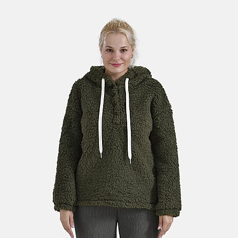 La Marey Plush Hoodie with Button (Size L) - Green