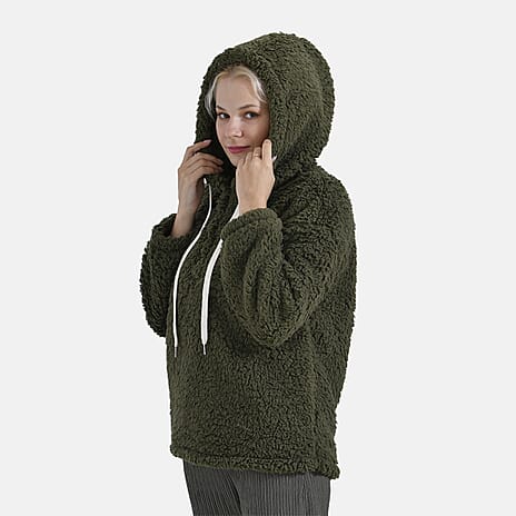 La Marey Plush Hoodie with Button (Size L) - Green