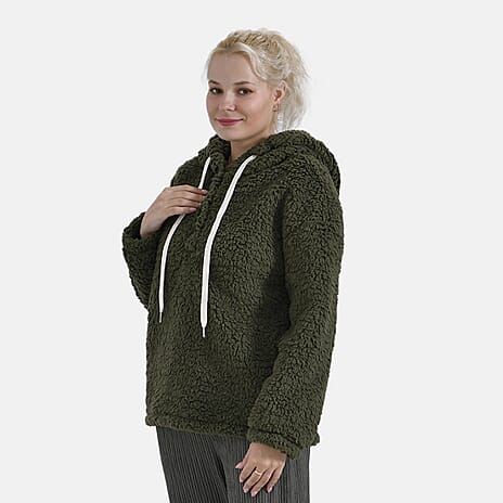 La Marey Plush Hoodie with Button (Size L) - Green