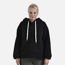 La Marey Plush Hoodie with Buttons (Size S) - Black