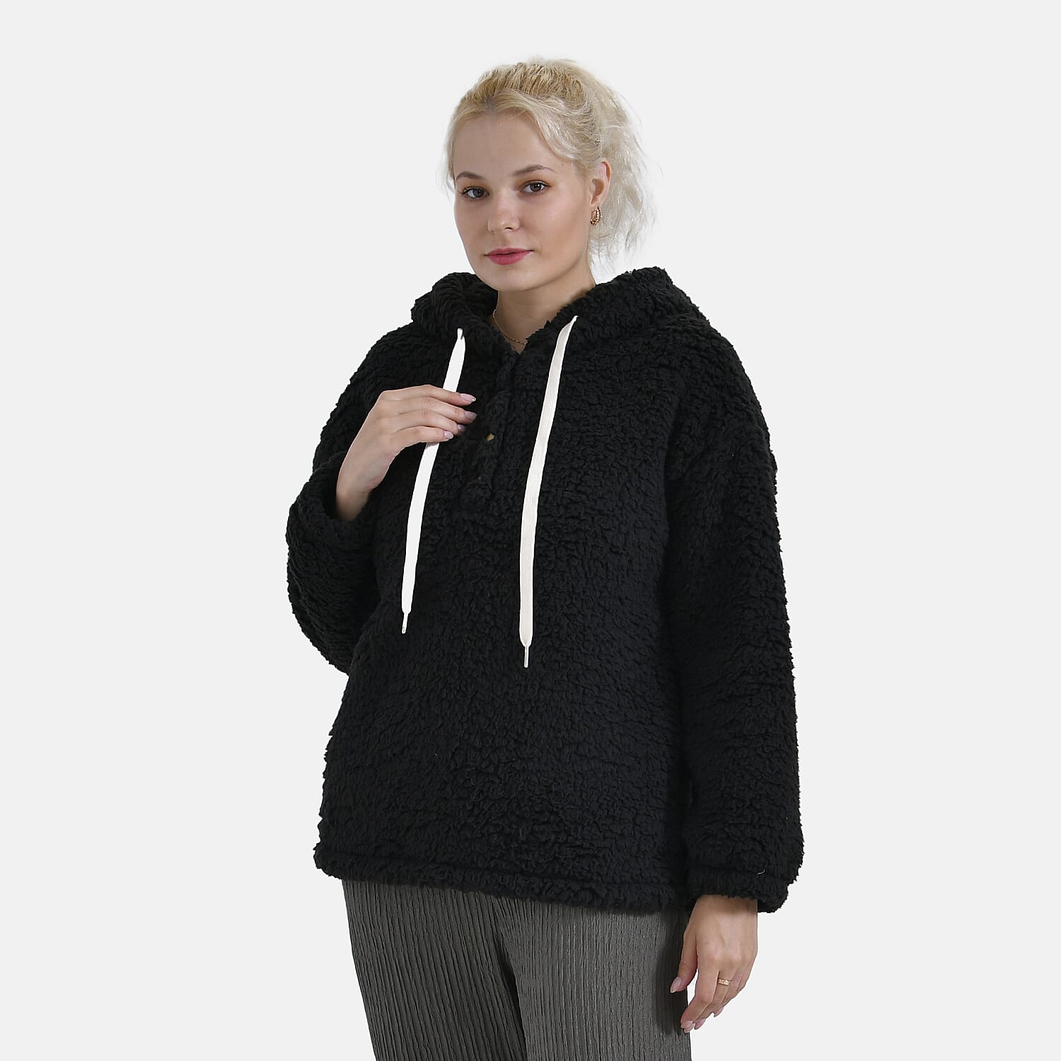 La Marey Plush Hoodie with Button