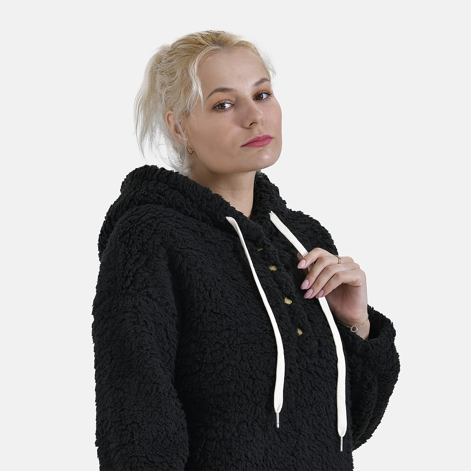 La Marey Plush Hoodie with Button