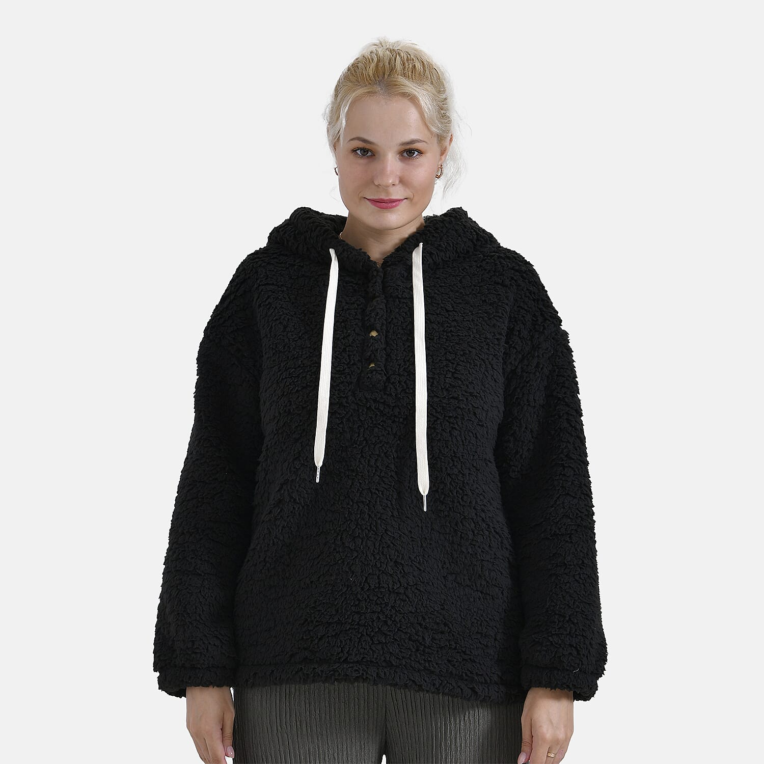 La Marey Plush Hoodie with Button
