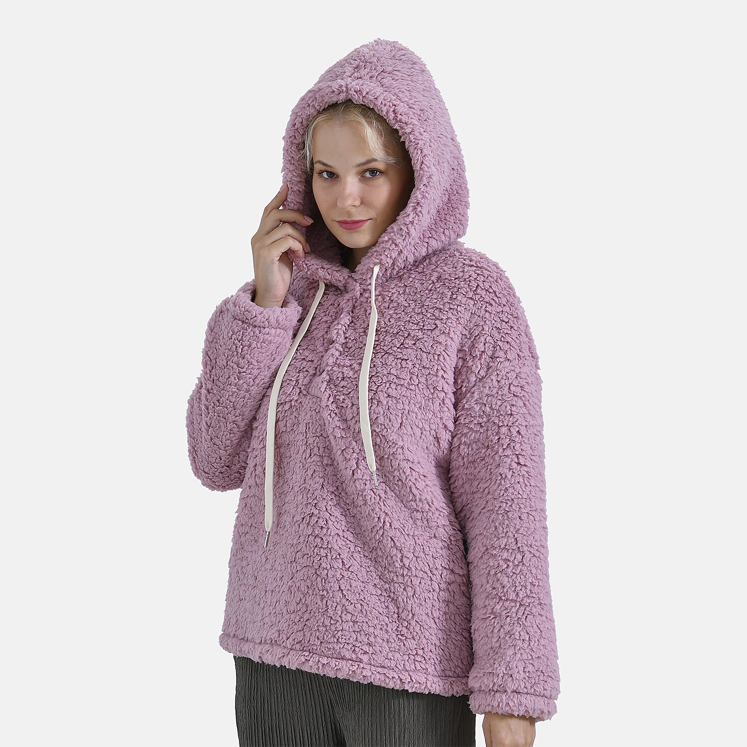 La Marey Plush Hoodie with Button