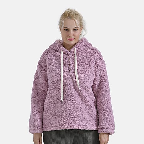 La Marey Plush Hoodie with Buttons (Size XL) - Pink