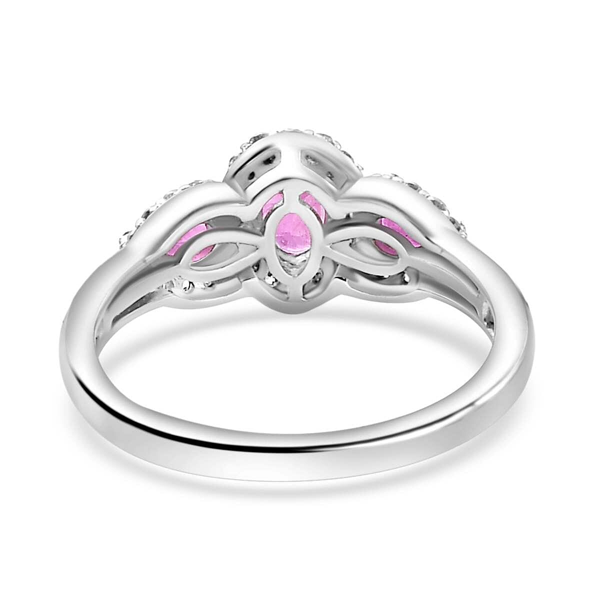 Gemfields Montepuez Ruby , White Zircon Main Stone With Side Stone Ring in rhodium Sterling Silver 1.78 ct Gemfields Montepuez Ruby , White Zircon Main Stone With Side Stone Ring in rhodium Sterling Silver 1.78 ct