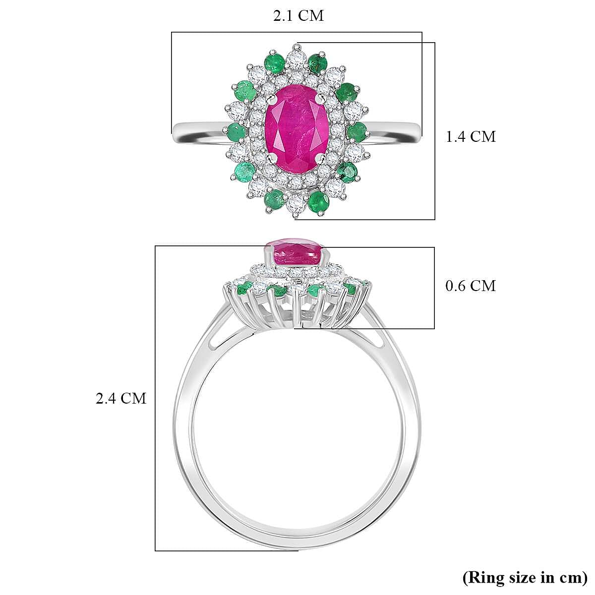 Gemfields Montepuez Ruby, Emerald & Moissanite Solitaire Ring in Rhodium Overlay Sterling Silver 1.63 Ct.