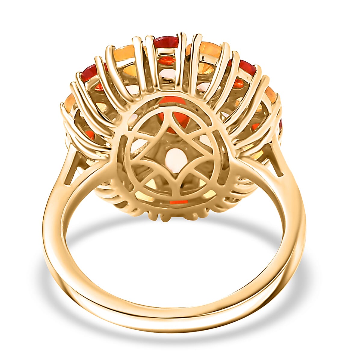 Opal Opulence - Peach, Welo, Yellow & Fire Opal Cluster Ring in 18K Vermeil Yellow Gold Plated Sterling Silver 2.86 Ct.