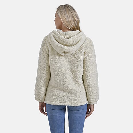 - Maisi Plush Hoodie with Button Neck (Size XL) - Beige