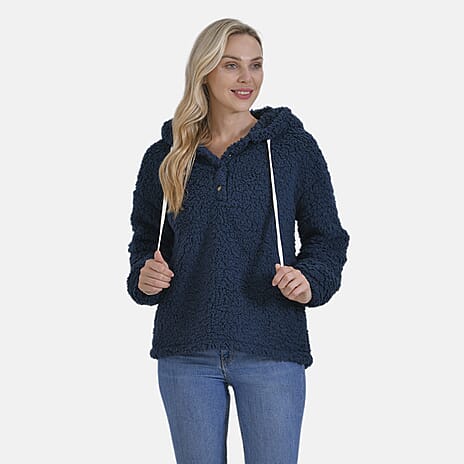 - Maisi Plush Hoodie with Button Neck (Size S) - Green