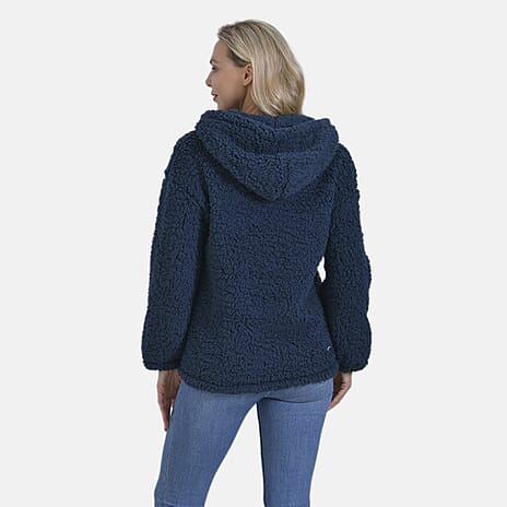 - Maisi Plush Hoodie with Button Neck (Size XL) - Green