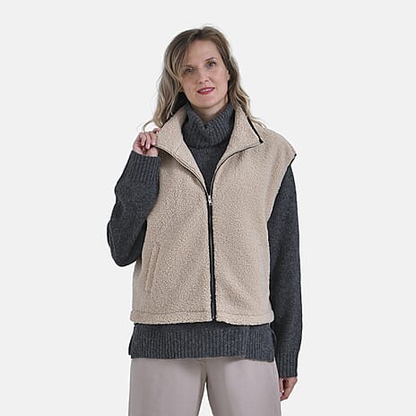 La Marey Plush Vest With Zipper (Size 16 to 22) - Beige