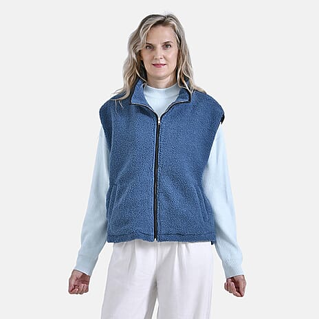 - Maisi Plush Zipper Gilet (Size S-M) - Blue
