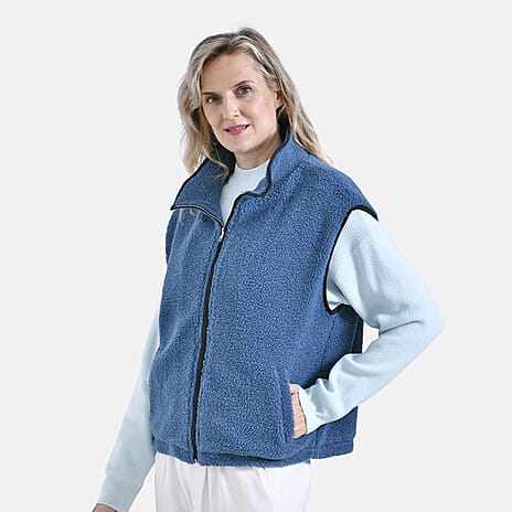 - Maisi Plush Zipper Gilet (Size L-XL) - Blue