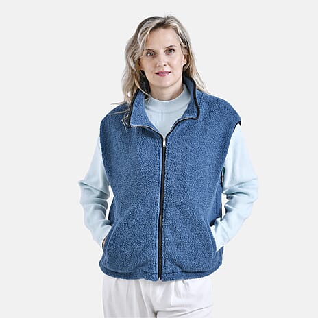 - Maisi Plush Zipper Gilet (Size L-XL) - Blue