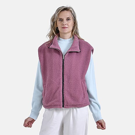 - Maisi Plush Zipper Gilet (Size S-M) - Pink