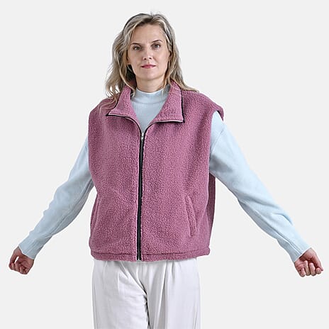 - Maisi Plush Zipper Gilet (Size L-XL) - Pink