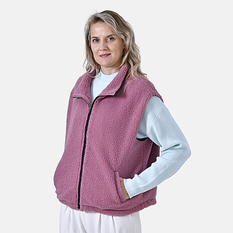 - Maisi Plush Zipper Gilet (Size L-XL) - Pink