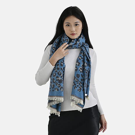 Closeout Deal Super Soft Leopard Print Shawl - Blue
