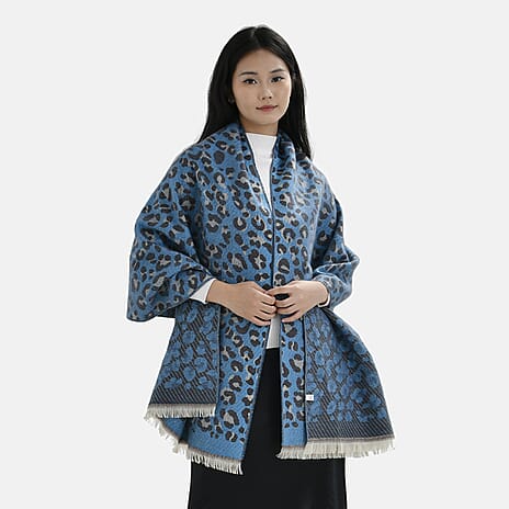 Closeout Deal Super Soft Leopard Print Shawl - Blue