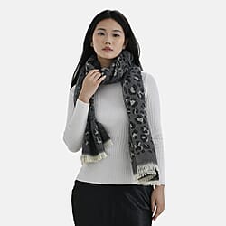 Closeout Deal Super Soft Leopard Print Shawl - Dark Grey