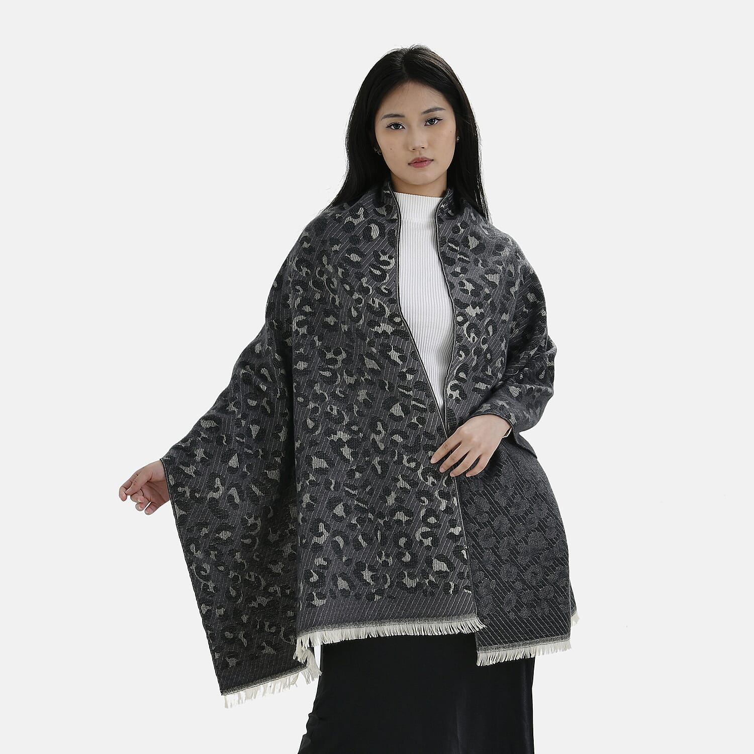 Closeout Deal Super Soft Leopard Print Shawl - Dark Grey