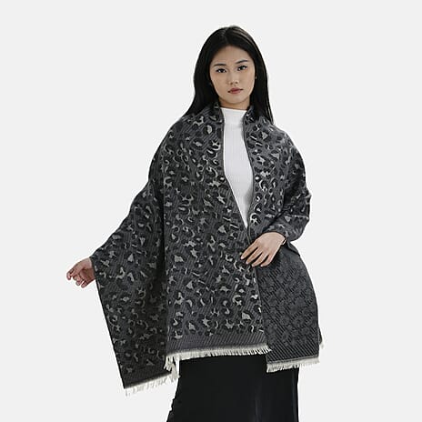 Closeout Deal Super Soft Leopard Print Shawl - Dark Grey