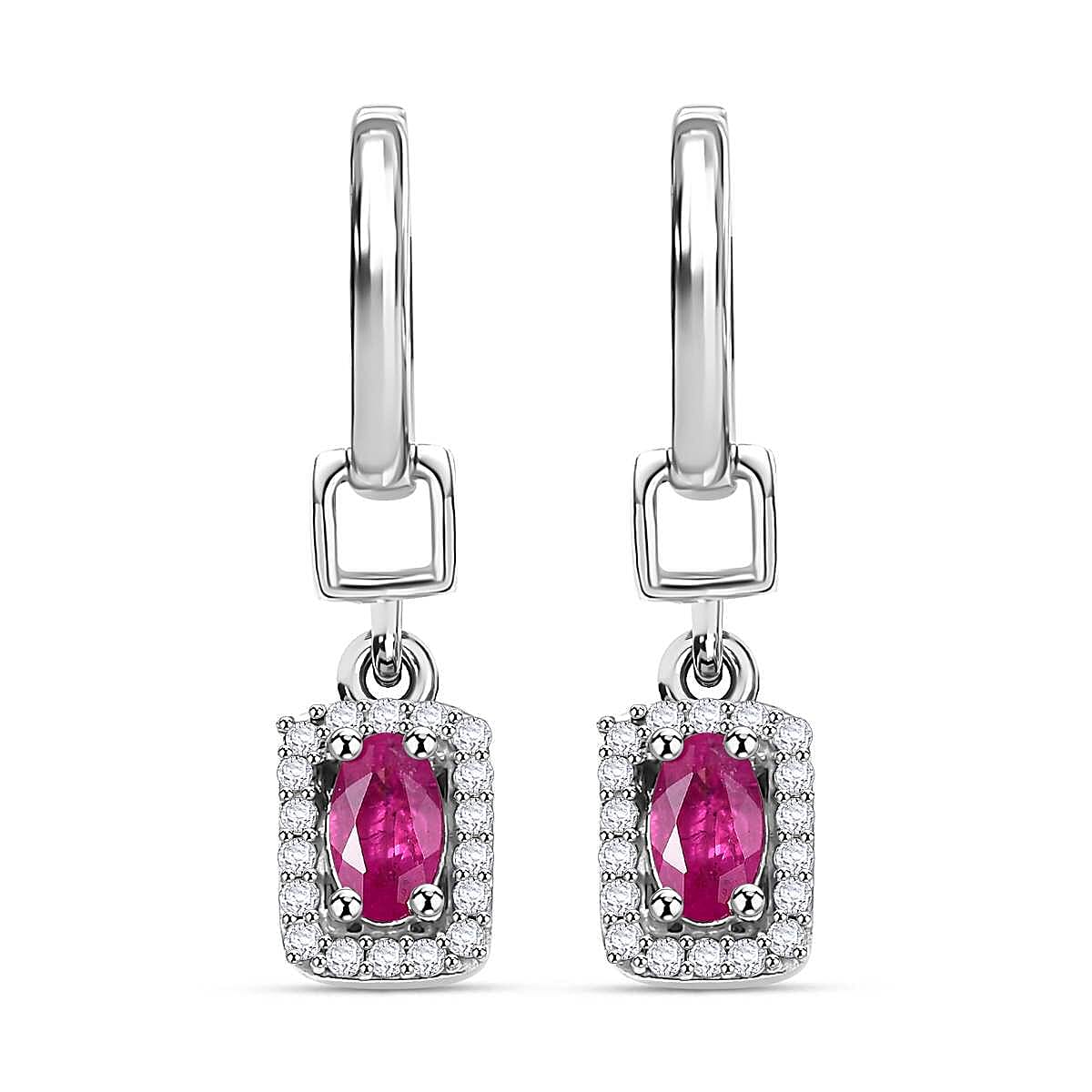 Gemfields Montepuez Ruby ,  White Zircon  Solitaire Stud Push Post Earring in rhodium Sterling Silver 1.40 ct