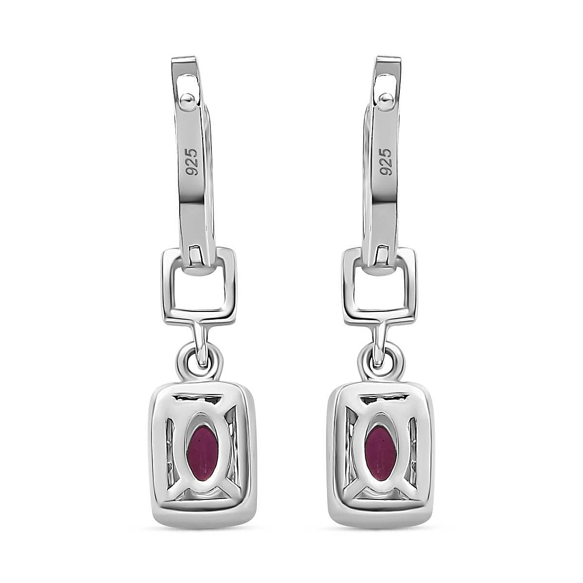 Gemfields Montepuez Ruby ,  White Zircon  Solitaire Stud Push Post Earring in rhodium Sterling Silver 1.40 ct
